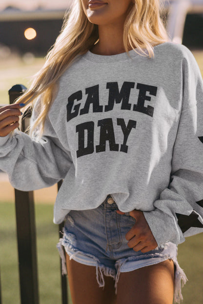 Black Game Day Graphic Rugby Football Season Sweatshirt - Viraxa