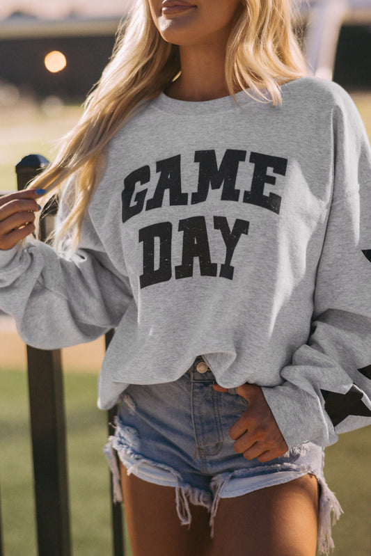 Black Game Day Graphic Rugby Football Season Sweatshirt - Viraxa