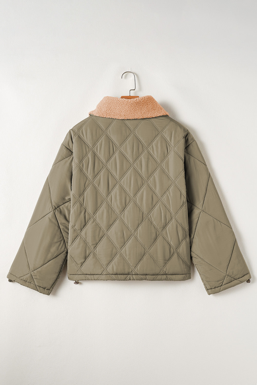 Jungle Green Teddy Collar Flap Pockets Quilted Puffer Jacket - Viraxa