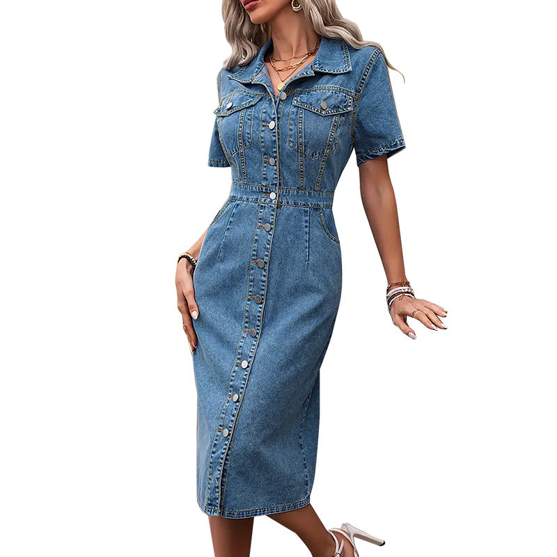 Blue Denim Fashion Slimming Women's Dress