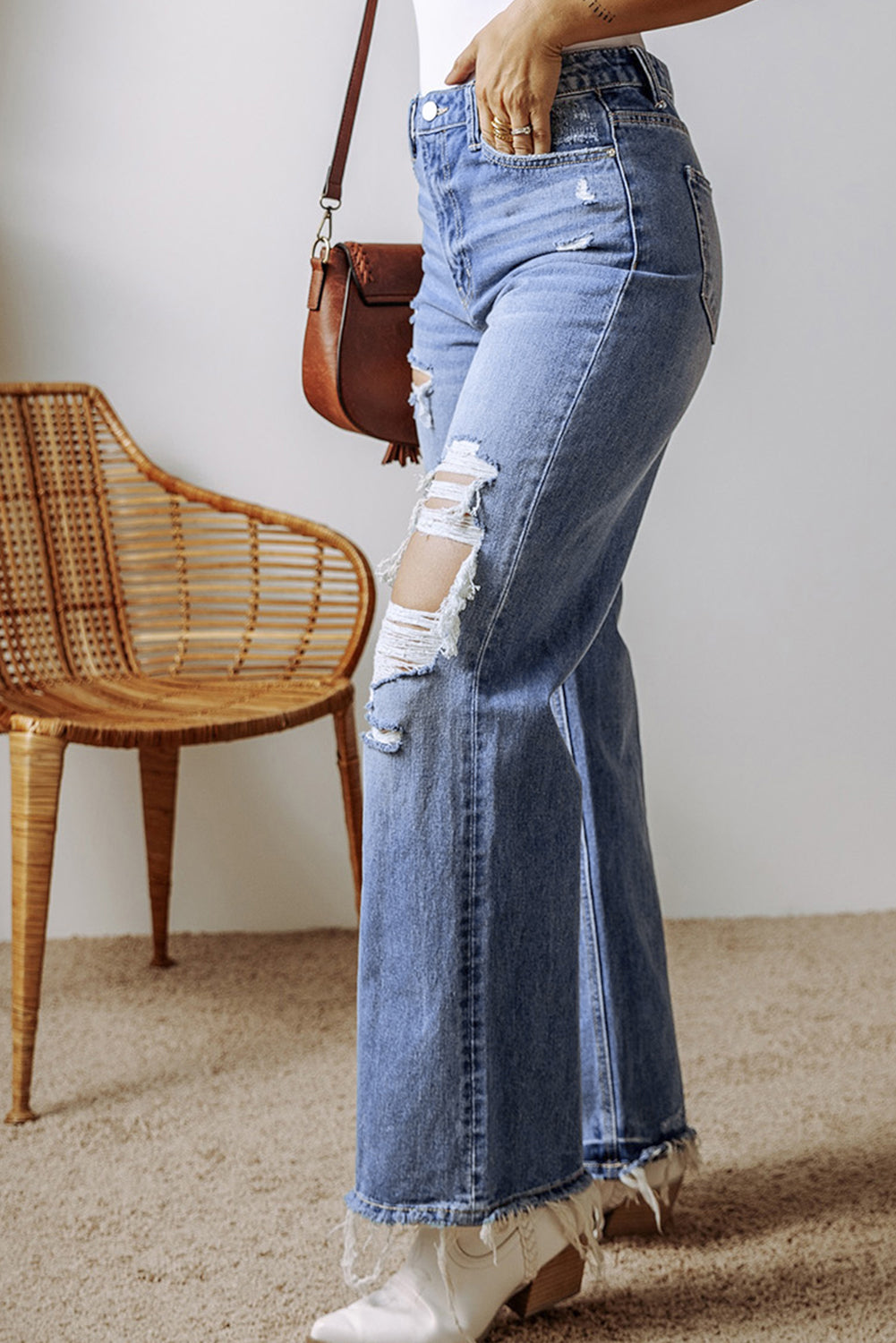 Ashleigh Blue Distressed Raw Hem Straight Leg High Waist Jeans - Viraxa