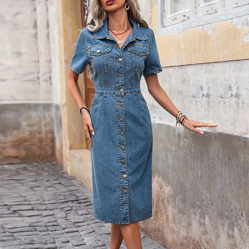 Blue Denim Fashion Slimming Women's Dress