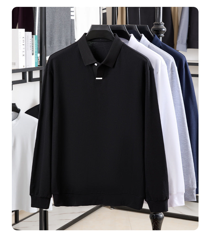 Men's Cotton Polo Shirt Loose Breathable Lapels Long Sleeve