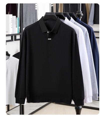 Men's Cotton Polo Shirt Loose Breathable Lapels Long Sleeve