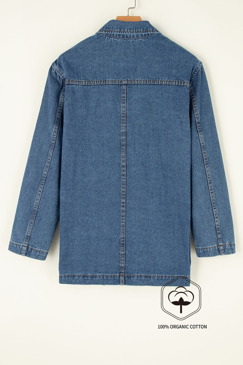 Sail Blue Side Pockets Lapel Collar Denim Jacket