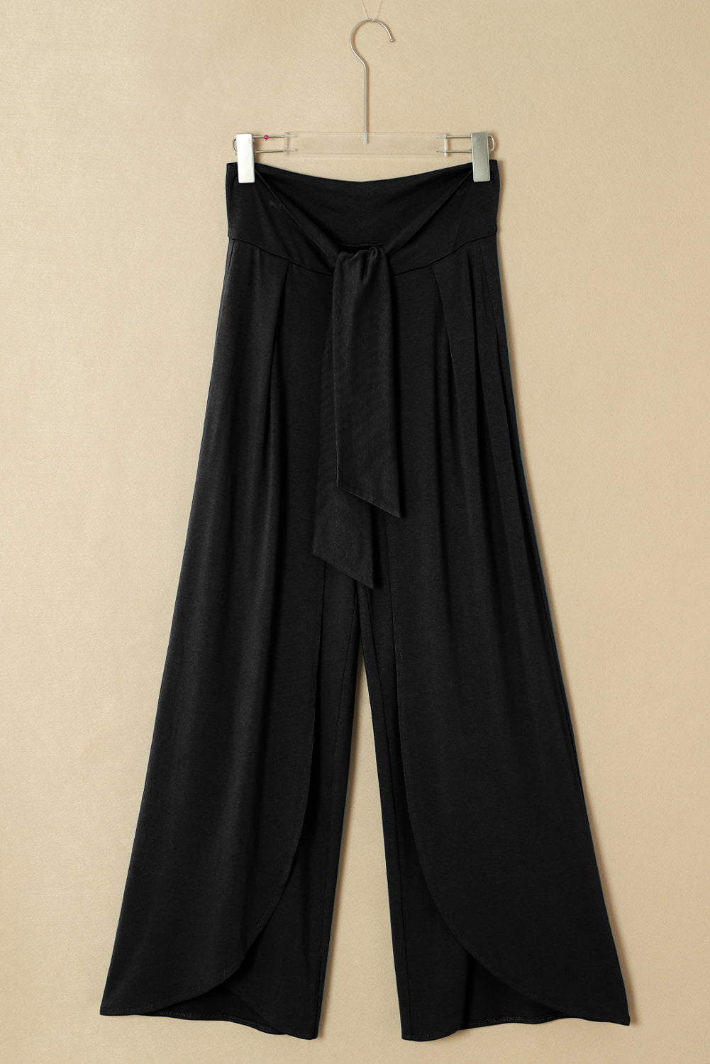 Black Knotted Drop Waist Split Leg Relaxed Pants - Viraxa