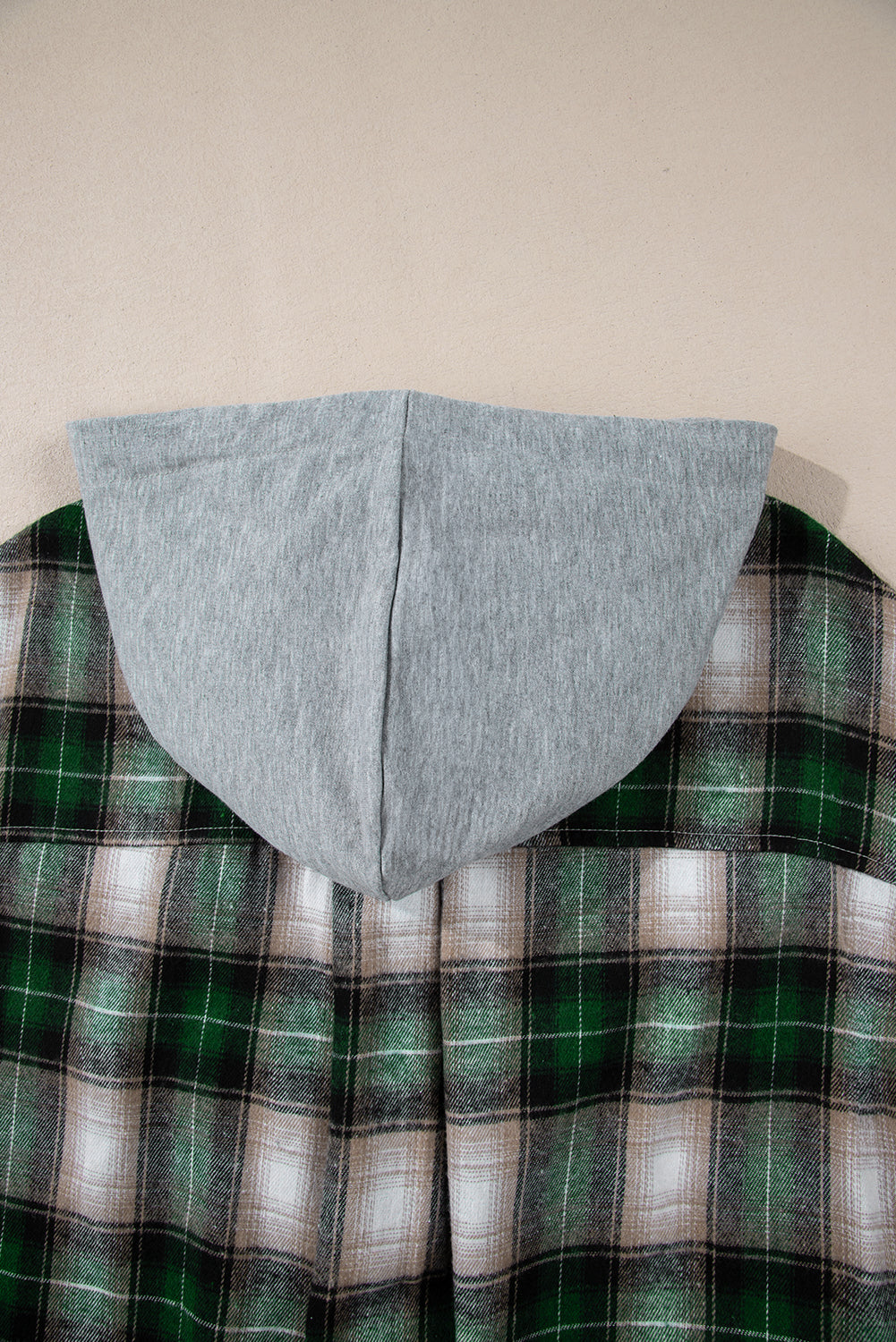 Green Plaid Print Chest Pocket Buttoned Hooded Shacket - Viraxa