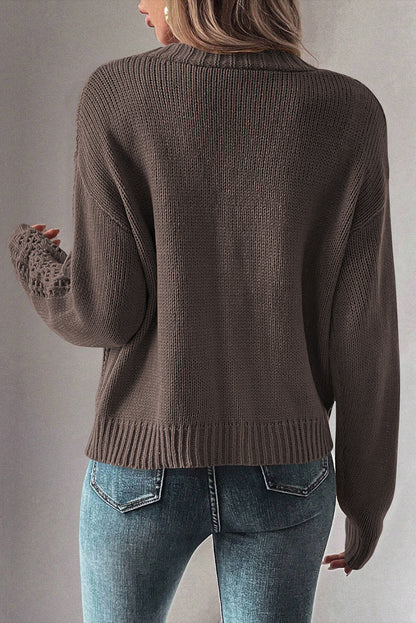 Dark Khaki Open Knit Drop Shoulder Sweater Cardigan - Viraxa