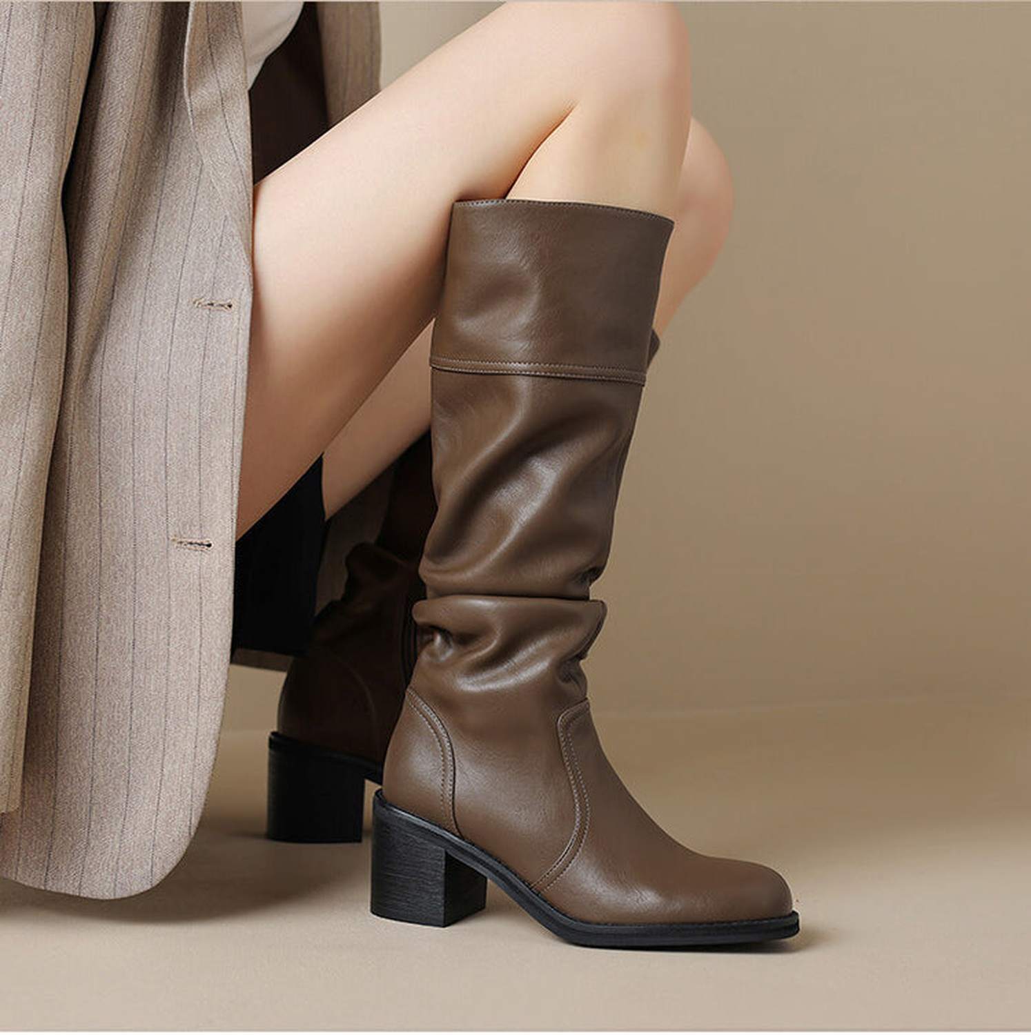 Thick Mid-heel High-top Below The Knee Women's Knight Warm Boots - Viraxa