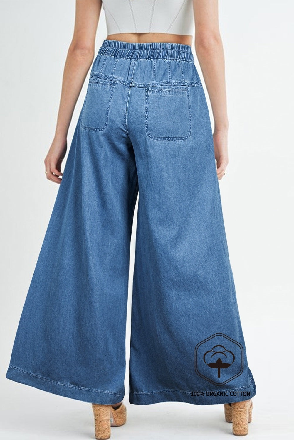 Dusk Blue Mineral Wash Button Fly Waist Wide Leg Jeans - Viraxa