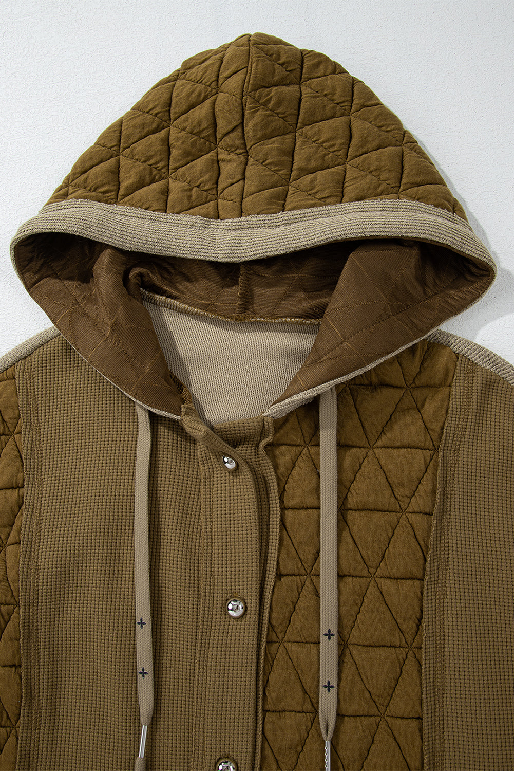 Jungle Green Quilted Textured Patchwork Loose Fit Hooded Jacket - Viraxa