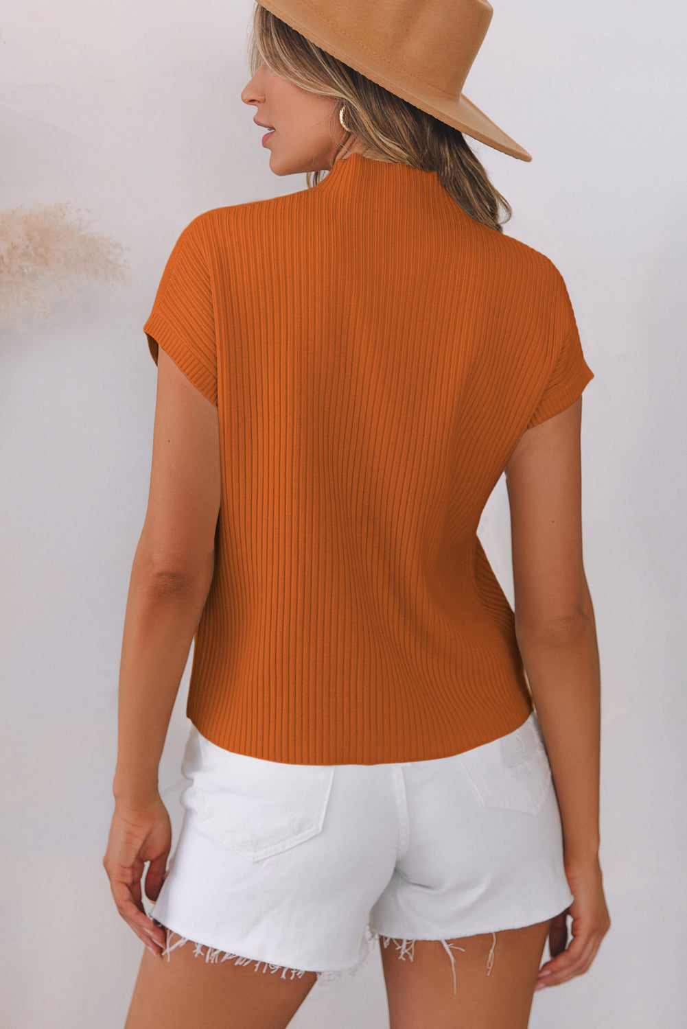 Gold Flame Patch Pocket Ribbed Knit Short Sleeve Sweater - Viraxa