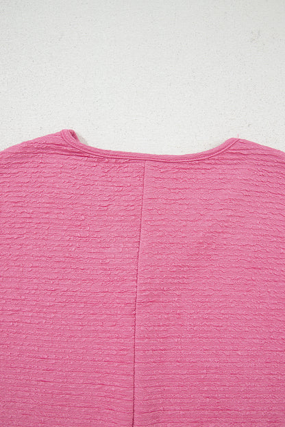 Pink Textured V Neck T Shirt and Shorts Set - Viraxa