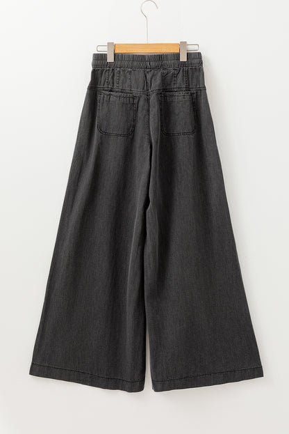 Carbon Grey Mineral Wash Button Fly Waist Wide Leg Jeans - Viraxa