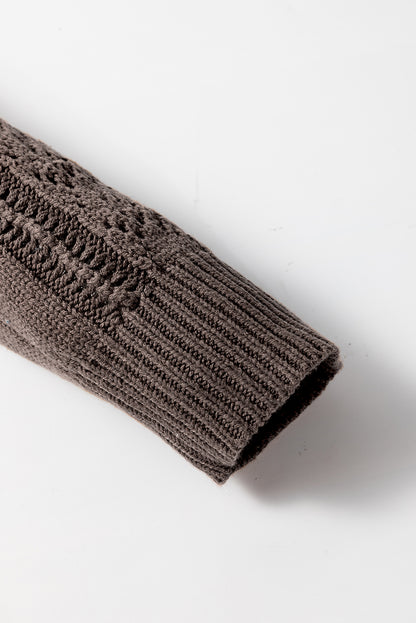 Dark Khaki Open Knit Drop Shoulder Sweater Cardigan - Viraxa