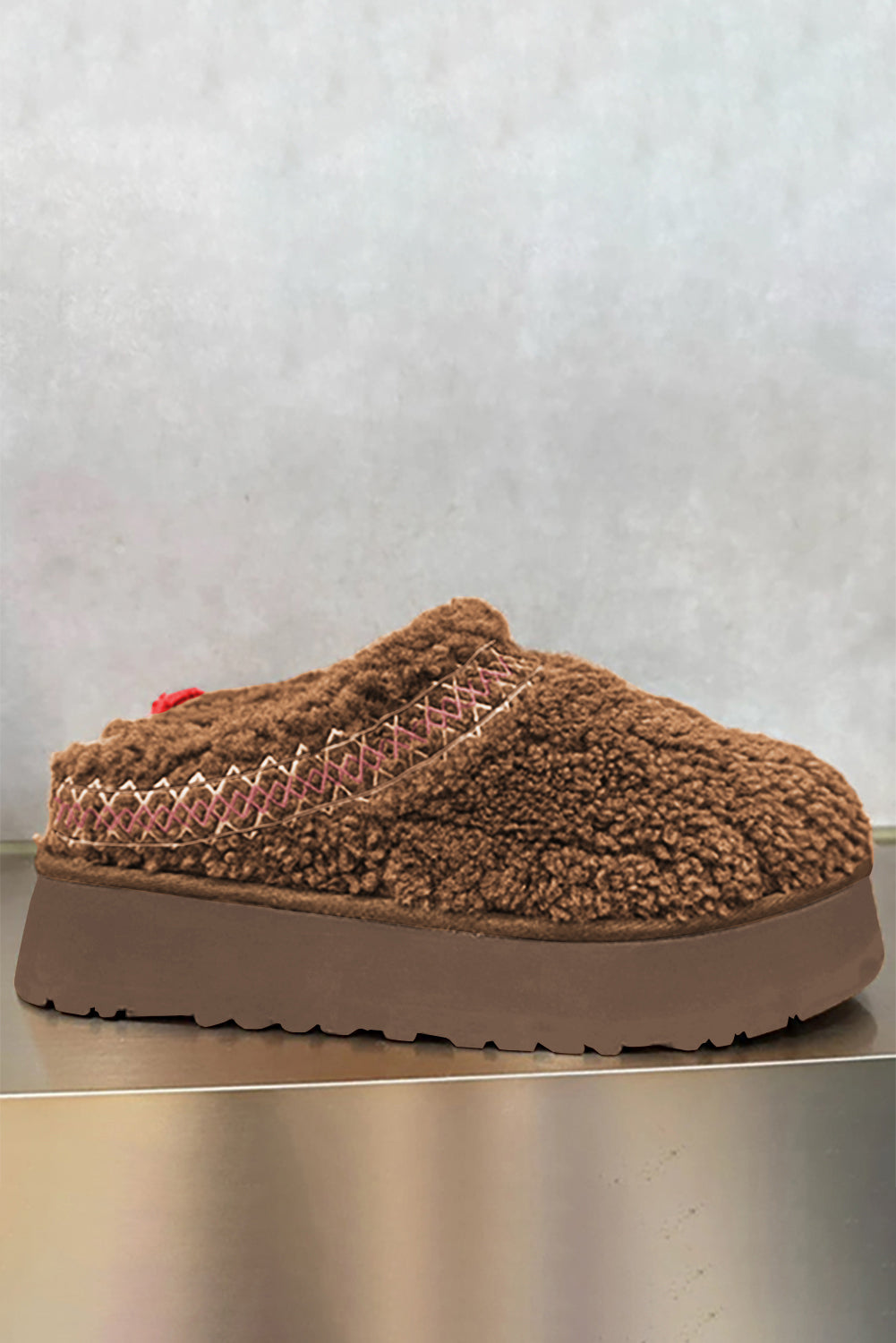 Chestnut Embroidered Sherpa Plush Thick Sole Snow Boots - Viraxa