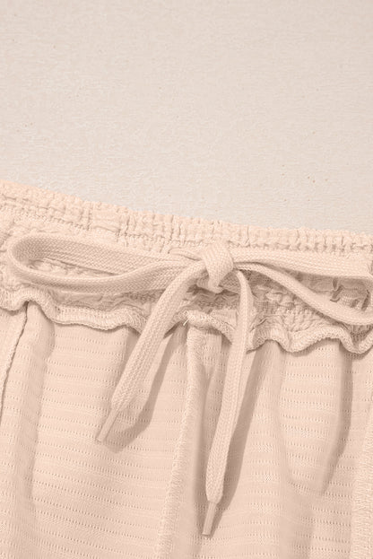 Apricot Textured V Neck T Shirt and Shorts Set - Viraxa