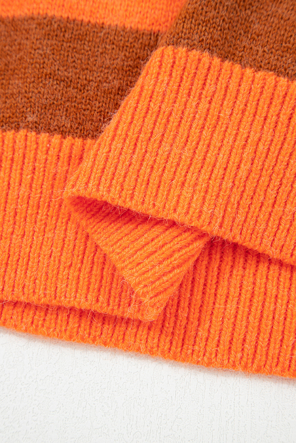 Orange Stripe Color Block High Neck Drop Shoulder Cozy Sweater - Viraxa