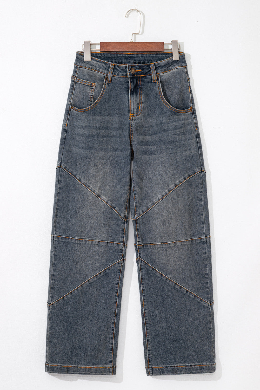 Sail Blue Exposed Stitching Loose Straight High Waist Jeans - Viraxa