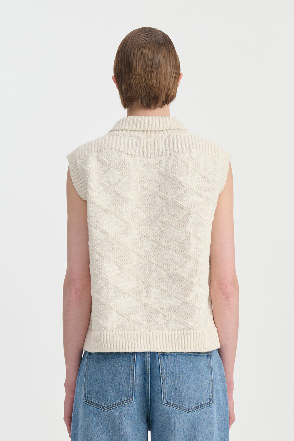 Vintage Cotton Texture Diamond Lattice Woven Cardigan Vest