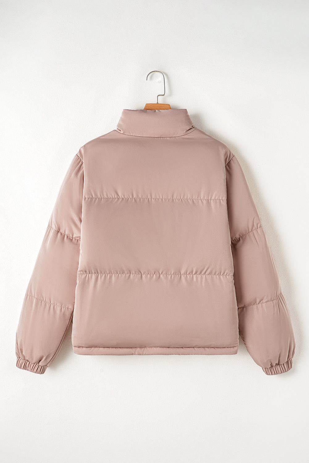Apricot Pink Full Zipper Quilted Puffer Jacket - Viraxa