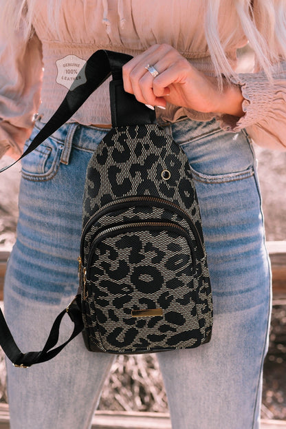 Leopard Print PU Sling Bag - Viraxa