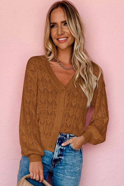 Brown Lightweight Buttoned Front Crochet Cardigan