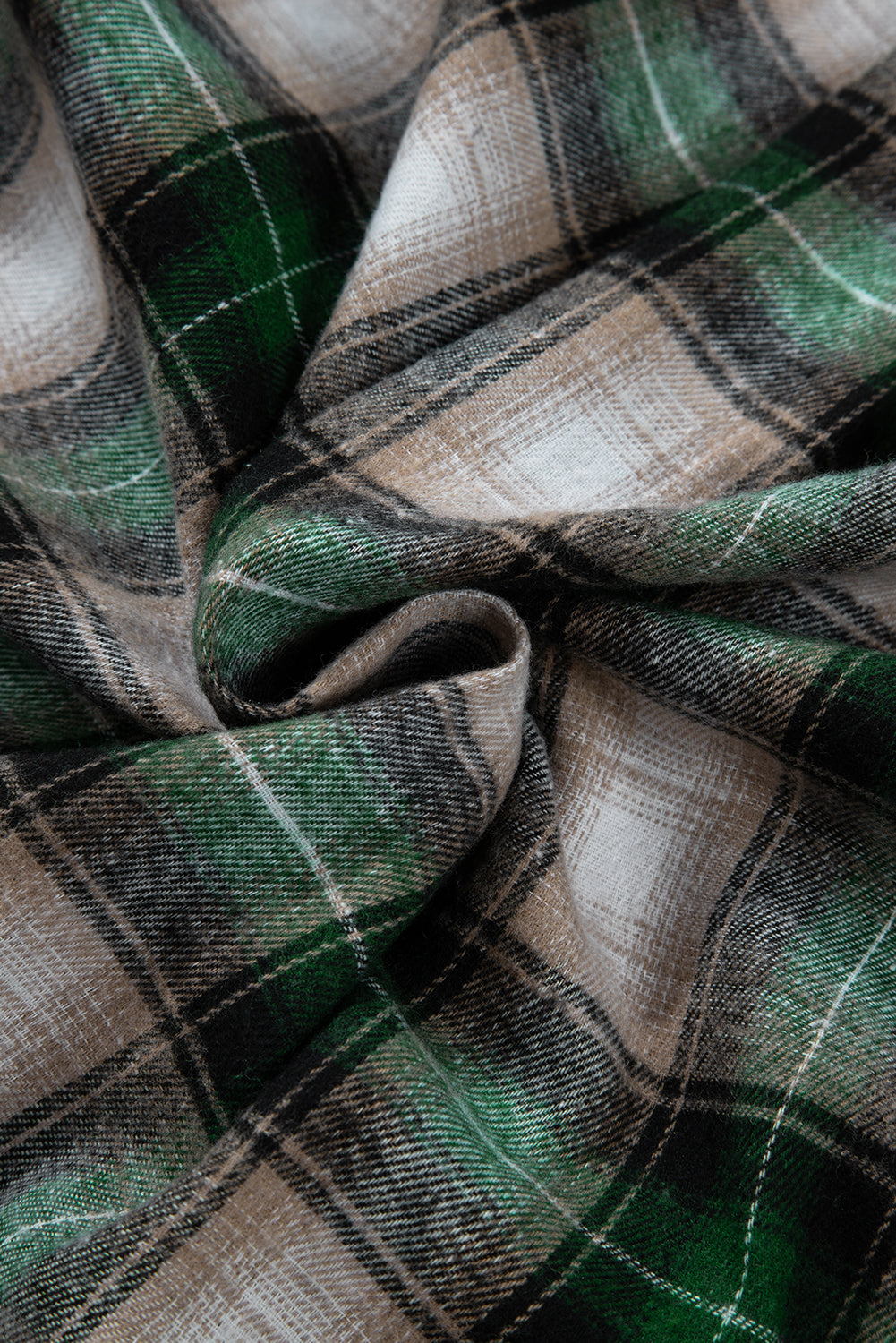 Green Plaid Print Chest Pocket Buttoned Hooded Shacket - Viraxa